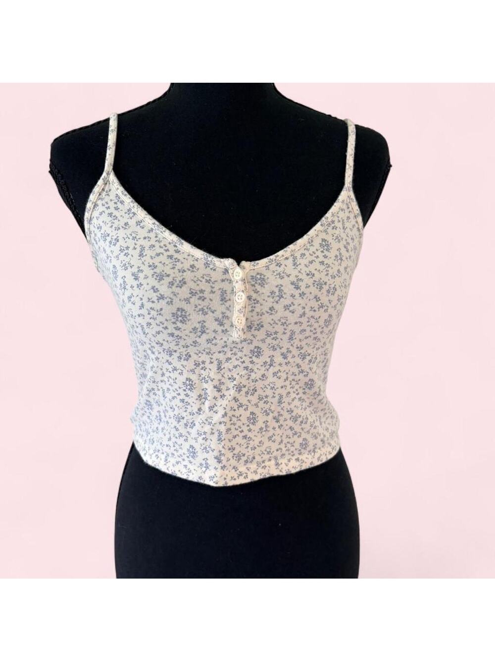 Brandy Melville floral button-front cami in a soft cream coquette cottagecore